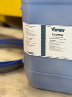 Viper CoolMist Jet Cutting Fluid 20L jug in industrial shop setting