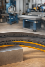 Bandsaw blade cutting structural steel at Graham Machine Hamilton Ontario